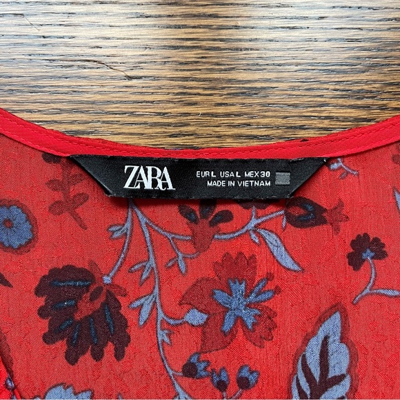 Red Floral Print Zara Long Sleeve Dress - Picture 7 of 7